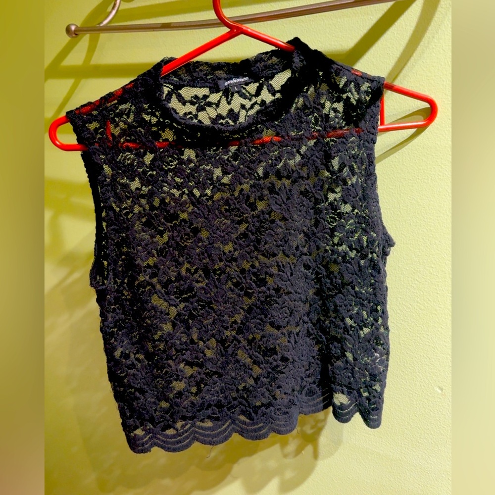 Ambiance Black Crop Top with Embellished Lace